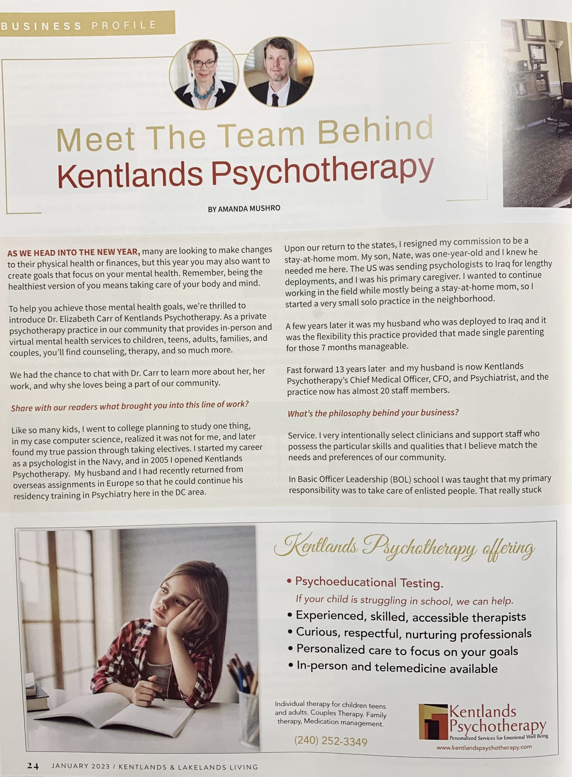 Business Profile Kentlands Psychotherapy pg 1